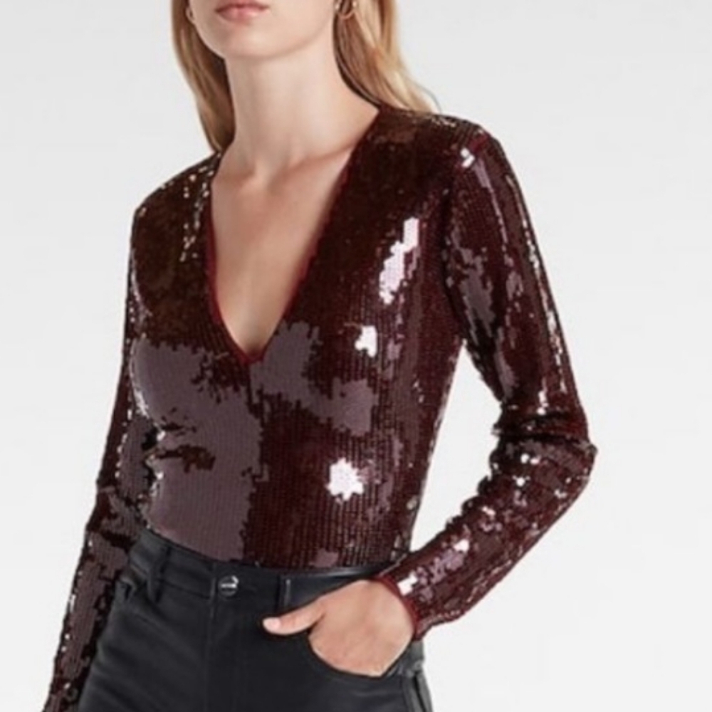 NWT Express Burgundy/wine Deep-V bodysuit top. Sexy!